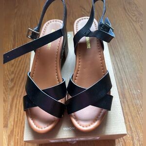 Black sandals, size 6.5, never worn